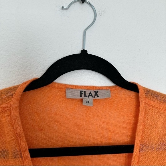 FLAX Woodstock Flowy Linen Blouse Orange V Neck Size Small Women’s 3/4 Sleeves - Picture 7 of 9